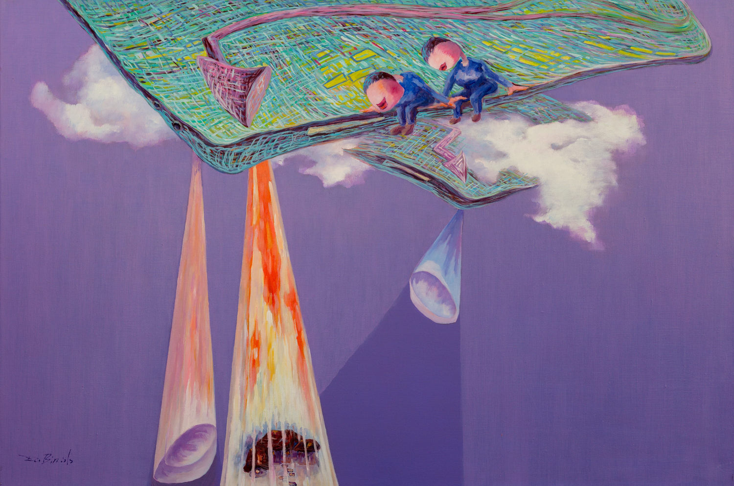 Xu Bin's Original Oil Painting 'Internet Age' - A Large Hand-Painted Surreal Abstract Canvas Art